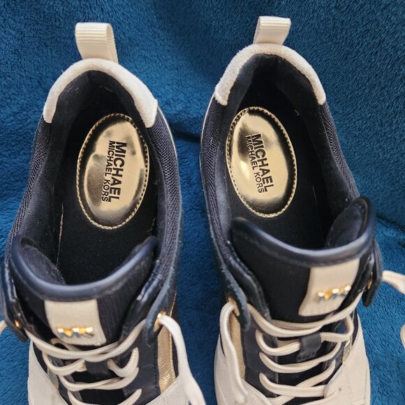 NWOT Michael Kors  Lace-Up Sneakers – Women’s Size 7M Black, Gold & Cream - Picture 5 of 16